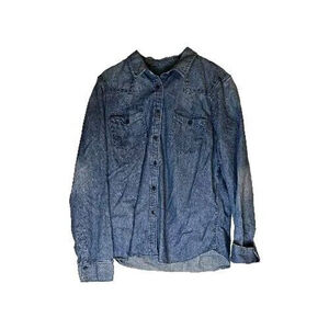 Womens Gap 1969 Ranch Button Up Large Long Sleeved Denim Jean Shirt Metal Studs